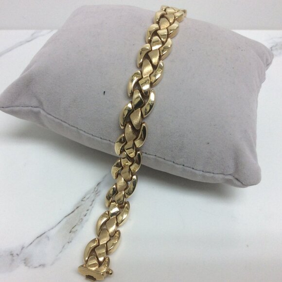 21.30 Grams 11.7mm Lady 14k Yellow REAL Solid Gold XO Hearts Fancy Bracelet 7.5' - Picture 1 of 9